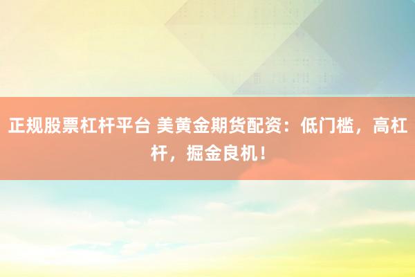 正规股票杠杆平台 美黄金期货配资：低门槛，高杠杆，掘金良机！