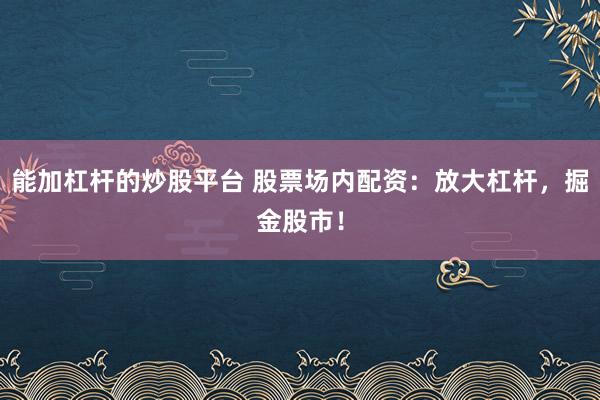 能加杠杆的炒股平台 股票场内配资：放大杠杆，掘金股市！